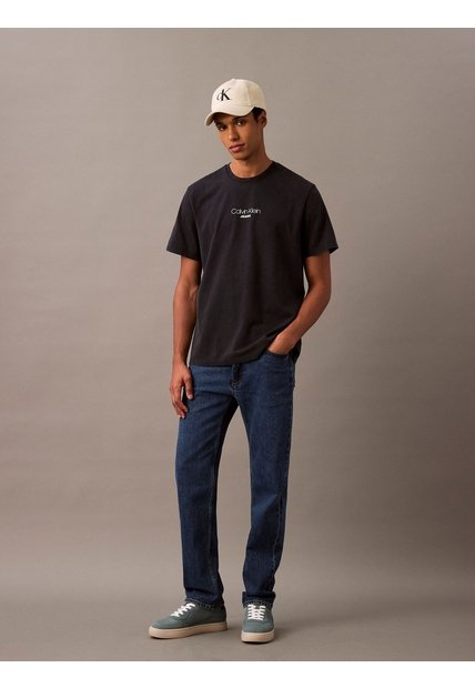 Camiseta Azul Acid Wash Graphic Crewneck Calvin Klein