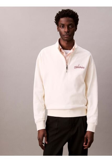 Saco Blanco Con Cremallera 1/4 Y Logo Punto Cadeneta Calvin Klein