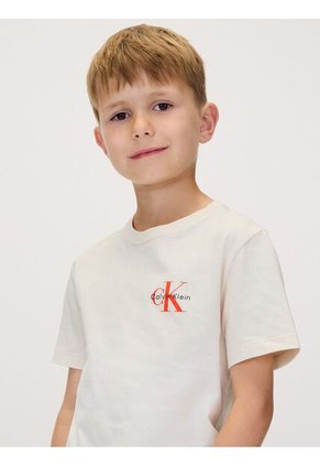 Camiseta Blanca Infantil Con Monograma Calvin Klein
