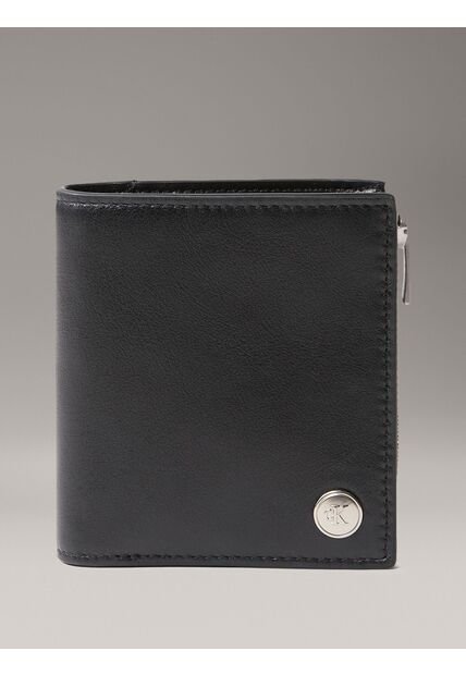 Billetera Negra De Cuero Con Monograma Circular Calvin Klein