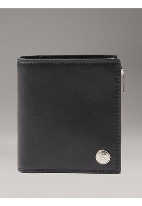 Billetera Negra De Cuero Con Monograma Circular Calvin Klein