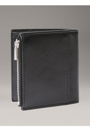 Billetera Negra De Cuero Con Monograma Circular Calvin Klein