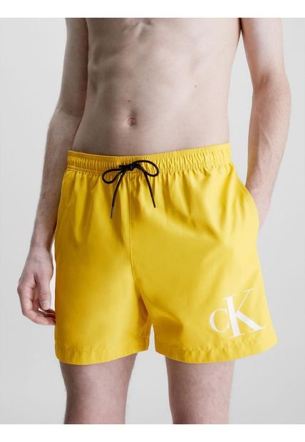 Bermuda De Baño Amarillo De Largo Medio Con Cordón Calvin Klein