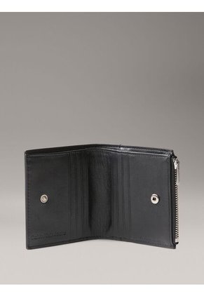 Billetera Negra De Cuero Con Monograma Circular Calvin Klein