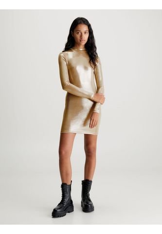 Vestido Dorado Corto Metálico Con Mangas Largas Calvin Klein Calvin Klein