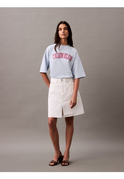 Camiseta Celeste Boxy Con Logotipo Calvin Klein