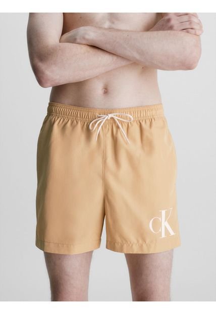 Bermuda Beige De Largo Medio Con Cordón - Ck Monogram Calvin Klein