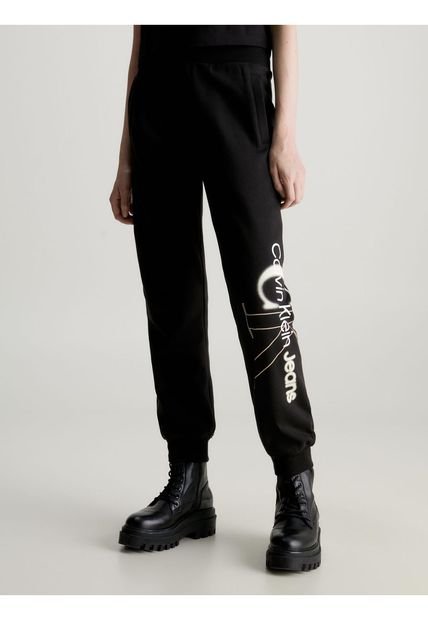 Pantalón Negro De Chándal Con Monograma Calvin Klein