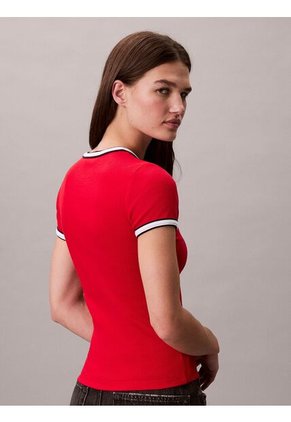 Camiseta Roja Baby Fit De Manga Corta En Canalé Calvin Klein