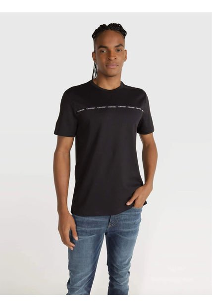 Camiseta Negra Manga Corta Con Logo Tape Calvin Klein