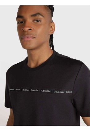 Camiseta Negra Manga Corta Con Logo Tape Calvin Klein