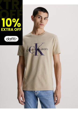Camiseta Slim Con Monograma Hombre Beige Calvin Klein Calvin Klein