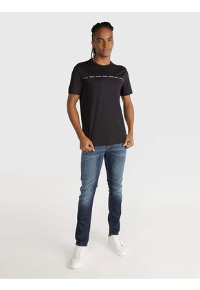 Camiseta Negra Manga Corta Con Logo Tape Calvin Klein