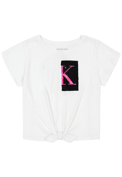 Camiseta Blanca Con Lentejuelas Y Detalle De Lazo Para Niña Calvin Klein