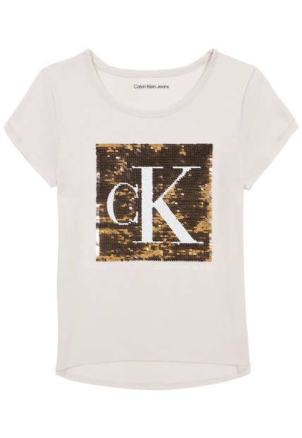 Camiseta Marrón Con Logotipo De Lentejuelas Para Niña Calvin Klein