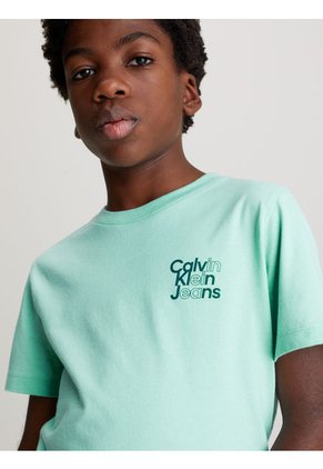 Camiseta Azul Con Logo En El Pecho Para Niño Calvin Klein