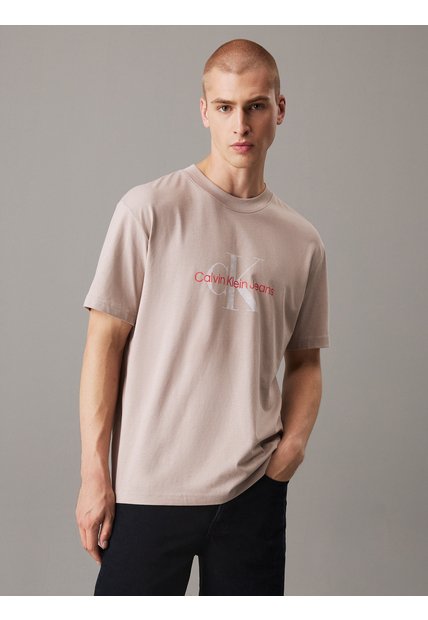 Camiseta Beige Con Monograma Calvin Klein