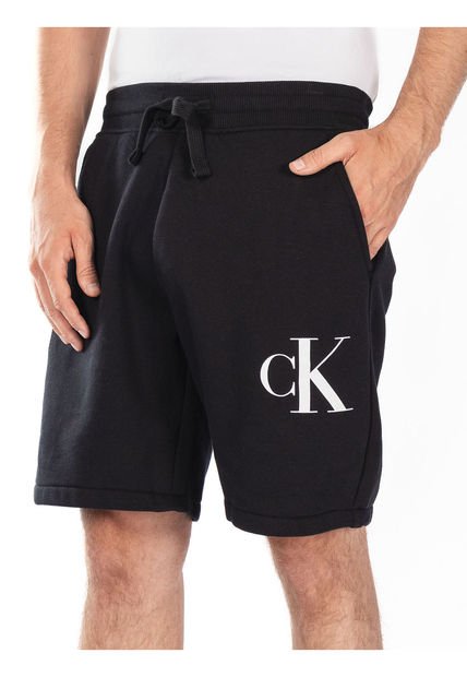 Bermuda Negra Corta Con El Logo En Lateral Calvin Klein