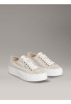 Tenis Beige De Plataforma De Jacquard Con Logo Calvin Klein
