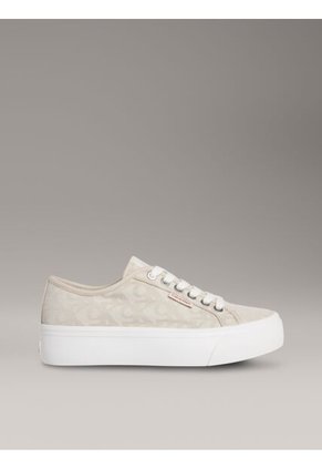 Tenis Beige De Plataforma De Jacquard Con Logo Calvin Klein