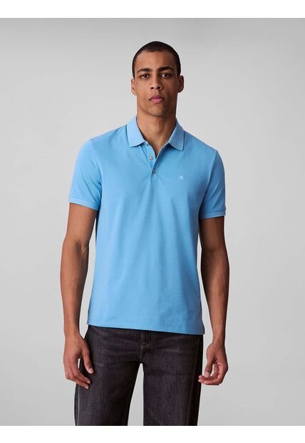 Polo Celeste Con Monograma Bordado Calvin Klein