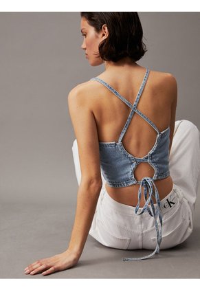 Top Azul Denim Con Cierre Anudado En Espalda Calvin Klein