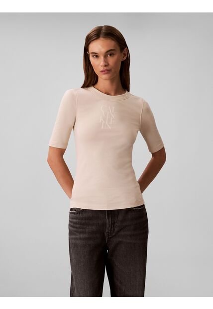 Camiseta Beige De Algodón Con Logotipo Calvin Klein