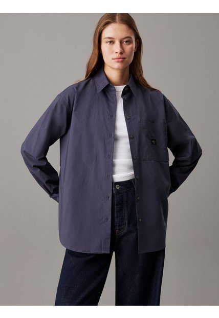 Camisa Azul Holgada De Popelín De Algodón Calvin Klein