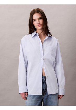 Camisa Celeste Relaxed De Popelina Calvin Klein