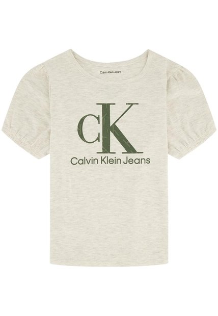 Camiseta Para Niña Con Mangas De Globo Beige Calvin Klein