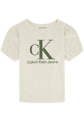 Camiseta Para Niña Con Mangas De Globo Beige Calvin Klein