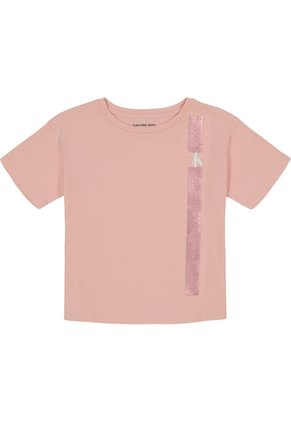 Camiseta Con Cuello Redondo Niña Rosado Calvin Klein