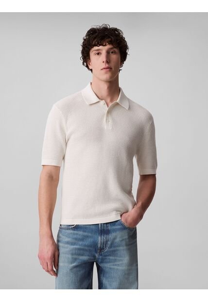 Polo Blanco De Algodón Con Efecto Waffle Calvin Klein