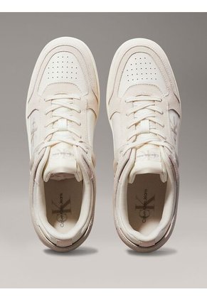 Tenis Blanco Basket De Cuero Con Detalles De Gamuza Calvin Klein
