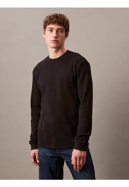 Camiseta Negra De Manga Larga Con Textura Ligera Calvin Klein