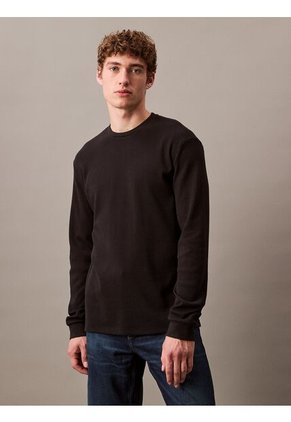 Camiseta Negra De Manga Larga Con Textura Ligera Calvin Klein