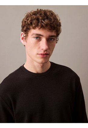 Camiseta Negra De Manga Larga Con Textura Ligera Calvin Klein