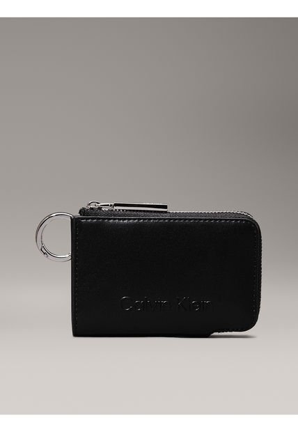 Tarjetero Negro De Cuero RFID Con Llavero Calvin Klein