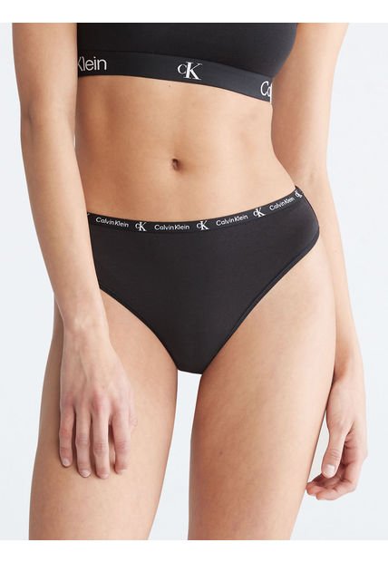 Pantie Negra Tipo Tanga Con Logo Calvin Klein