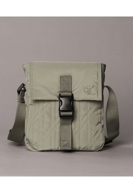 Bolso Verde Oscuro Reporter Con Solapa Y Broche Calvin Klein