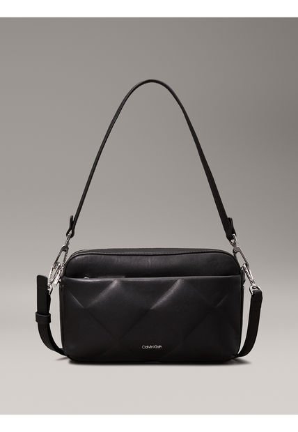 Bolso Negro Cruzado Acolchado Con Solapa Calvin Klein