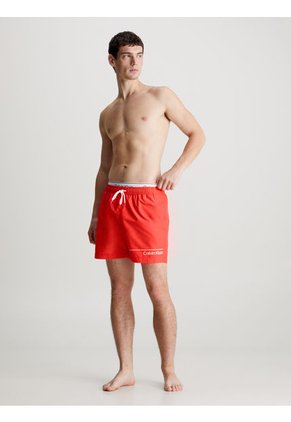 Bermuda De Baño Roja Corta Con Cinturilla Doble Calvin Klein