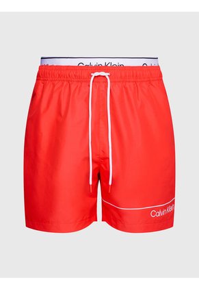 Bermuda De Baño Roja Corta Con Cinturilla Doble Calvin Klein
