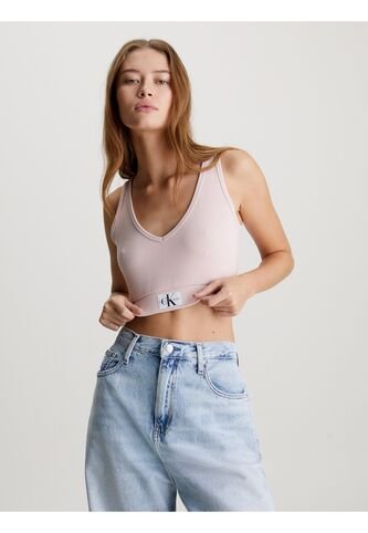Crop Top Rosado Cropped Slim De Canalé Algodón Para Mujer Calvin Klein Calvin Klein