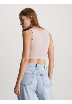 Crop Top Rosado Cropped Slim De Canalé Algodón Para Mujer Calvin Klein