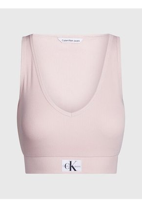 Crop Top Rosado Cropped Slim De Canalé Algodón Para Mujer Calvin Klein