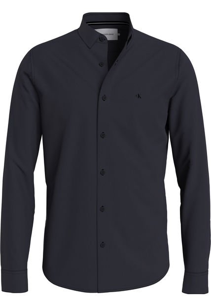 Camisa Azul Oscuro Slim De Algodón Elástico Para Hombre Calvin Klein