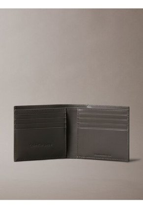 Billetera Gris Mono Logo Bifold De Cuero Calvin Klein