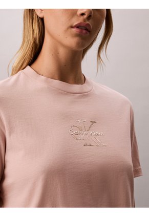 Camiseta Beige Clásica Con Monograma Metalizado Calvin Klein