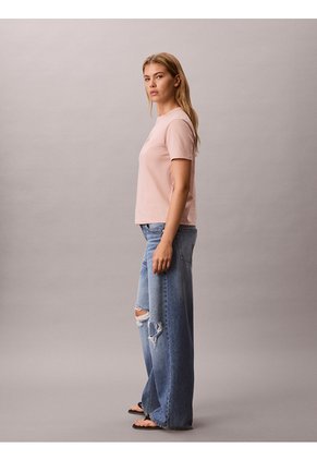 Camiseta Beige Clásica Con Monograma Metalizado Calvin Klein